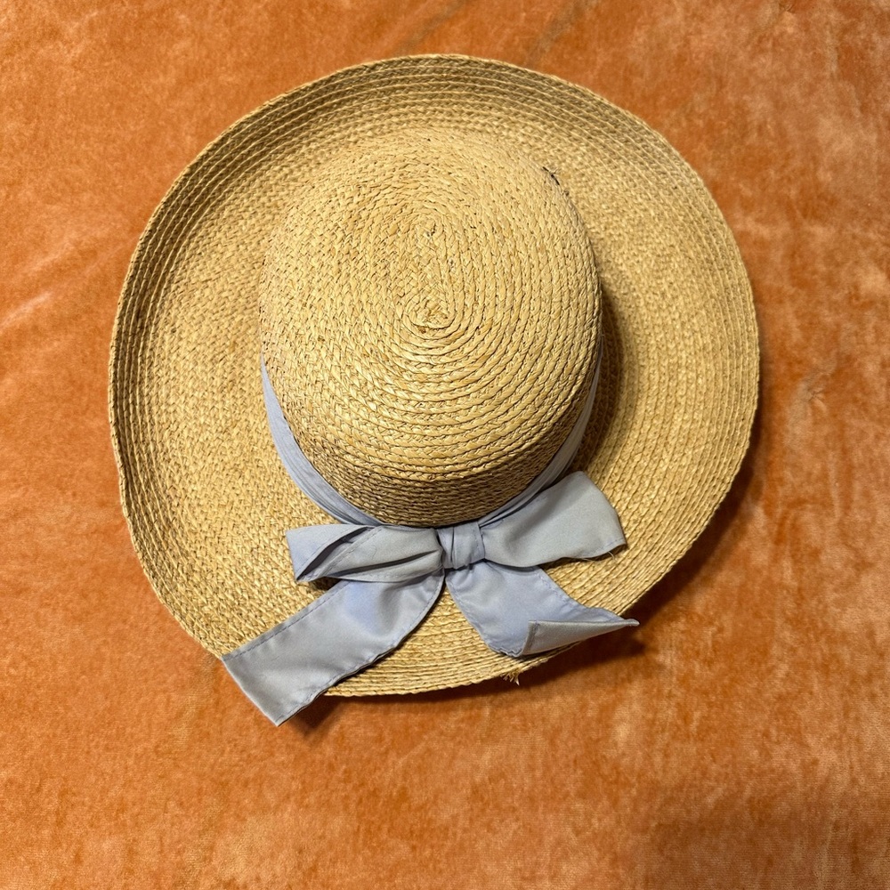 Kate lord Straw Hat with Gray Ribbon